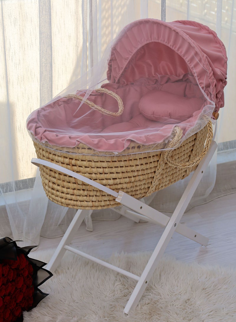 Baby Moses Basket Cradle With Rocking Stand, Pink  - Image 1