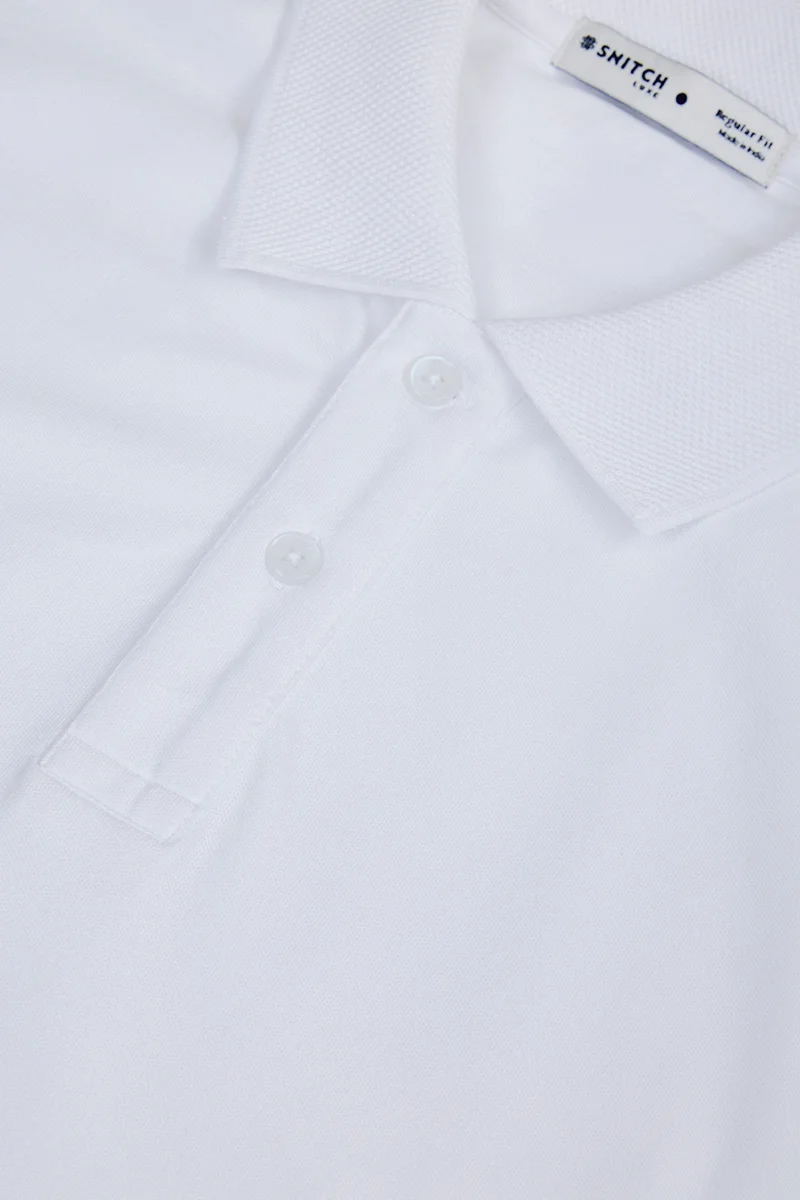 SNITCH White White Solid Half Sleeve Regular Fit Casual T-Shirt for Men | Best Price UAE