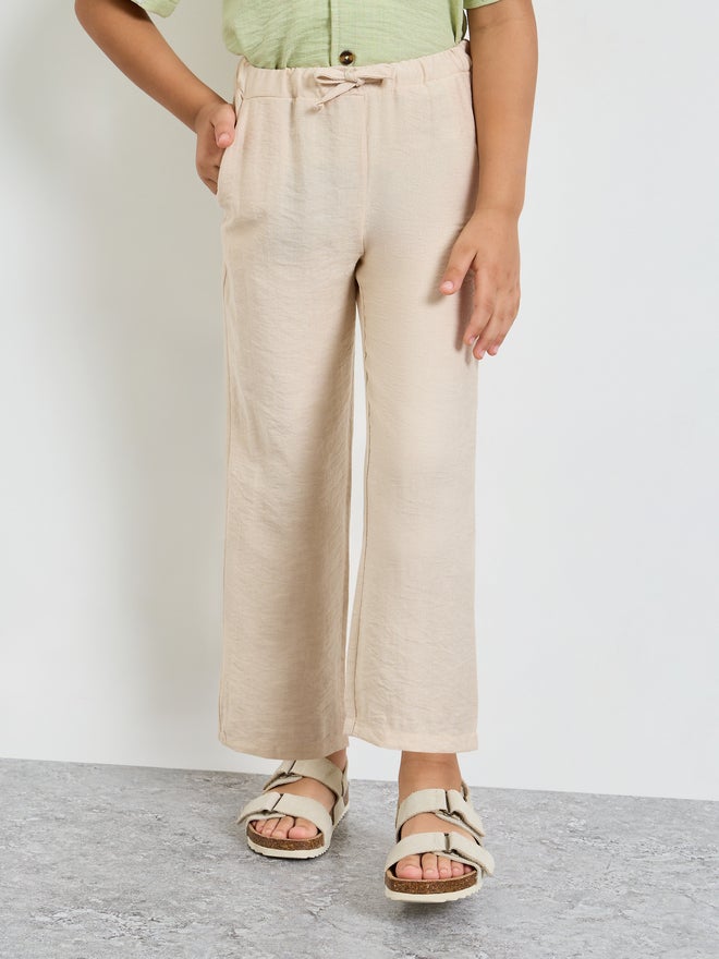 Styli Boys Plain Linen Look Pants with Drawstring Waist - Image 1