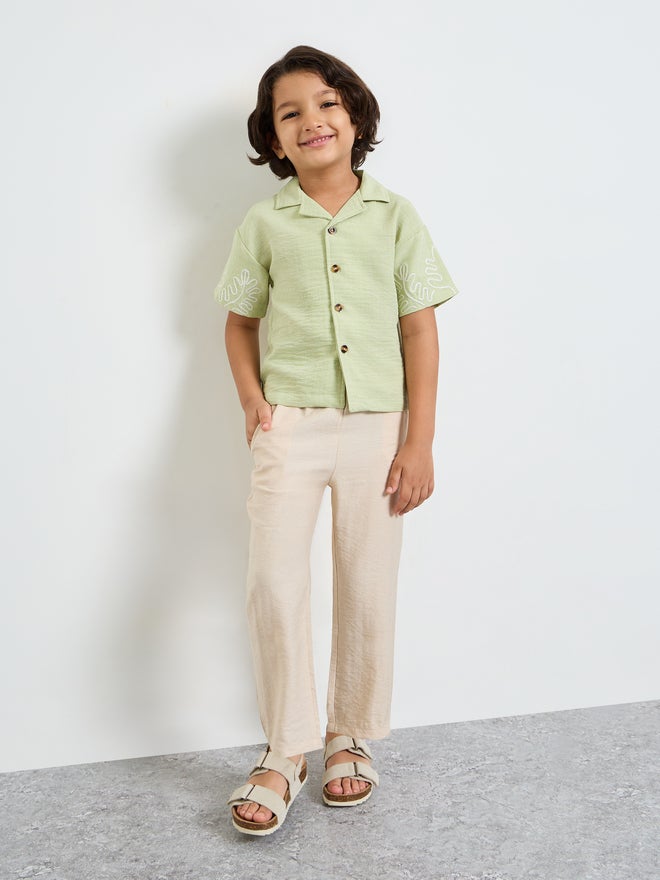 Styli Boys Plain Linen Look Pants with Drawstring Waist - Image 2