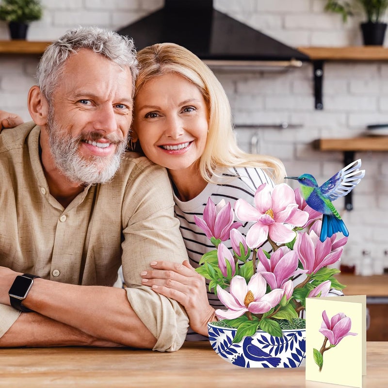 Airpark 3D Pop Up Paper Flowers Bouquet Card 12’‘ with Note & Envelope, Birthday Gifts, Get Well, Thank You, Greeting Cards for Women Mom Wife Friends, Magnolia & Bird - Image 5