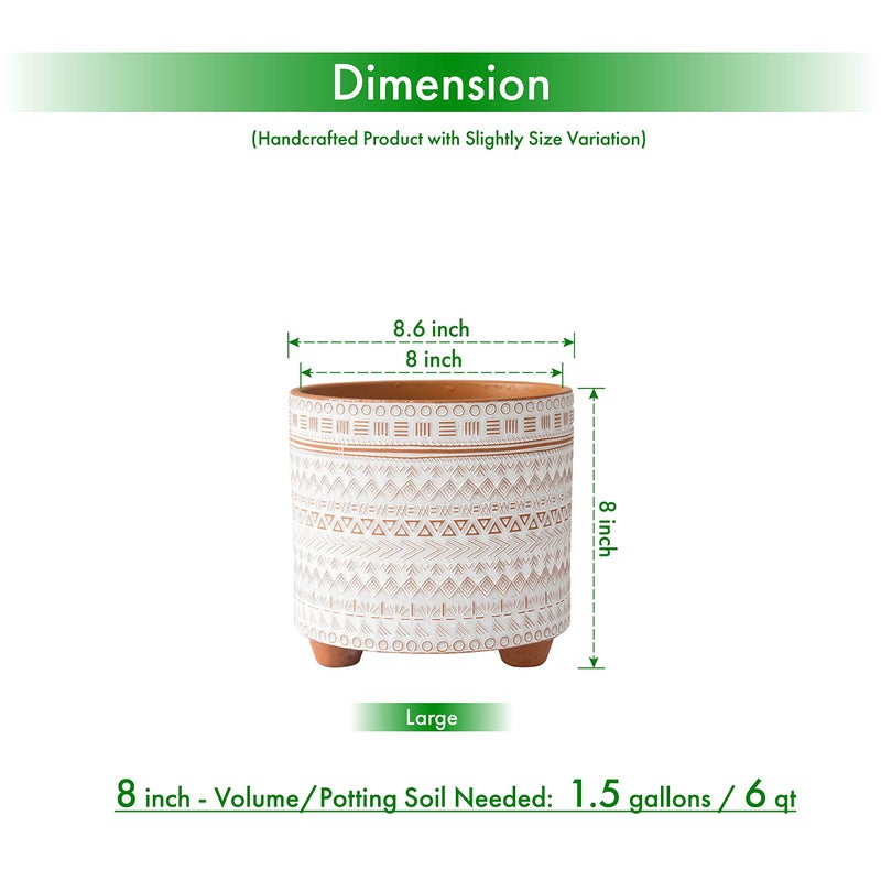 D'vine Dev 8 Inch Terracotta Planter Pot, Modern Design Ceramic Plants Pot with Drainage Hole, Saharan Script, 33-953-D-1 - Image 2