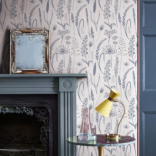 JiffDiff Peel and Stick Wallpaper Farmhouse Vintage Floral Contact Paper Wheat Meadow Removable Self Adhesive Wallpaper Blue and White (14.2 sq.ft) - Image 3