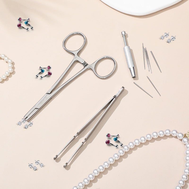 Mysora 9pcs Kit Stainless Steel Piercing Ball Grabber Tools/ 3mm Piercing Ball Screw Removal Tool/Reusable Bead Clamping Assistant Tool for Changing Jewelry&14g 16g 18g Piercings Taper Stretching Kit - Image 2