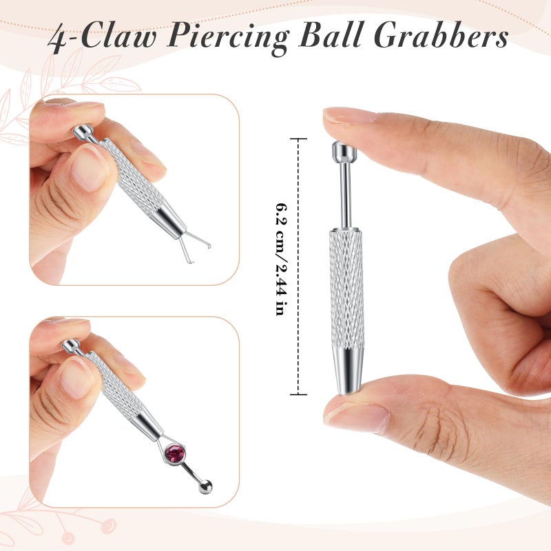 Mysora 9pcs Kit Stainless Steel Piercing Ball Grabber Tools/ 3mm Piercing Ball Screw Removal Tool/Reusable Bead Clamping Assistant Tool for Changing Jewelry&14g 16g 18g Piercings Taper Stretching Kit - Image 4