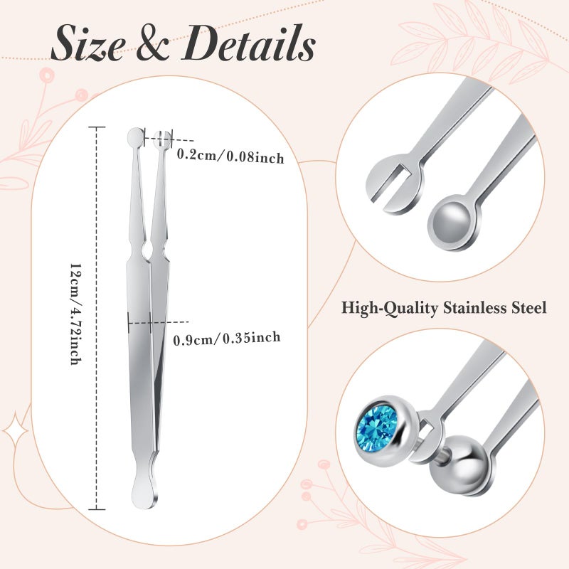 Mysora 9pcs Kit Stainless Steel Piercing Ball Grabber Tools/ 3mm Piercing Ball Screw Removal Tool/Reusable Bead Clamping Assistant Tool for Changing Jewelry&14g 16g 18g Piercings Taper Stretching Kit - Image 3