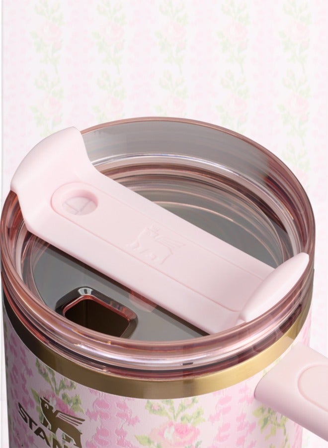 Stanley Love Shack Fancy H2.0 Flow State 40oz Pink Rose Cortex Tumbler, Stainless Steel Vacuum Insulated Quencher with Lid, Straw, and Stopper, Ideal for Water and Iced Tea, Keeps Drinks Cold, Presented in Elegant Gift-Ready Packaging - Image 3