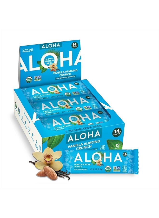 ALOHA Organic Plant Based Protein Bars, Vanilla Almond Crunch, 1.98-Ounce Bars, (Pack of 12)  - Image 1