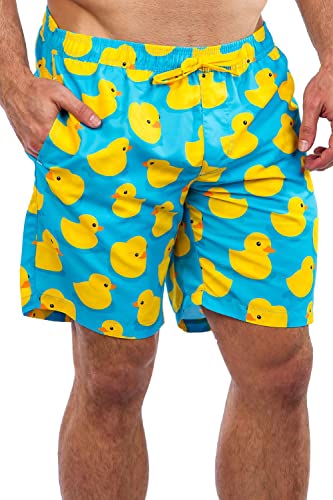 Tipsy Elves Yellow Rubber Ducky Classic Fit 7 Inch Inseam Swim Trunks for Men Size Large - Image 2