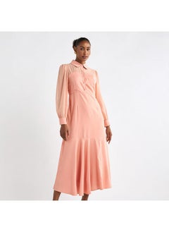 FAV Solid A-line Shirt Dress with Long Sleeves  - Image 1