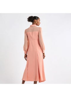 FAV Solid A-line Shirt Dress with Long Sleeves  - Image 3
