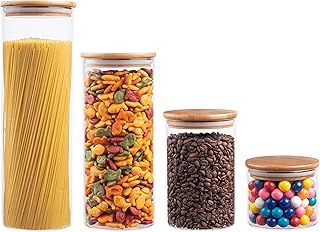 EatNeat EATNEAT EatNeat 4-Piece Beautiful Glass Kitchen Canister Set with Airtight Bamboo Lids, Round Dry Food Storage  - Image 1