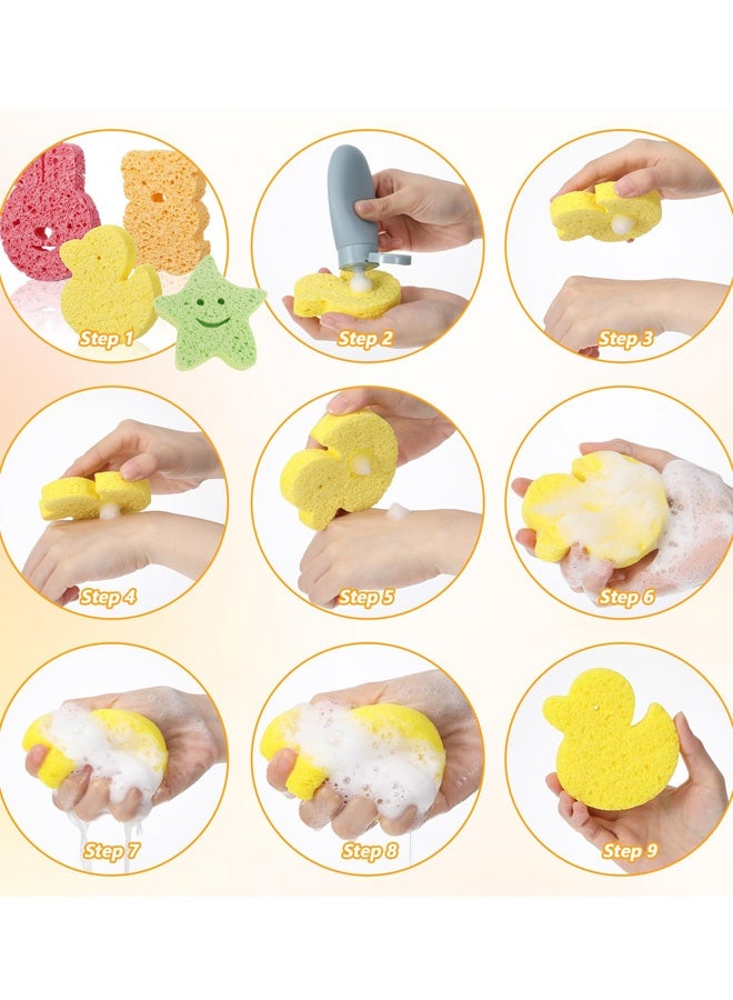 4 قطع من مجموعة إسفنج الاستحمام المصنوعة من لب الخشب والقطن للأطفال، بتصميم كرتوني لطيف على شكل أرنب وبطة ودب، إسفنج استحمام طبيعي ناعم ويمتص الماء، رغوة لطيفة على بشرة الأطفال الرضع، آمنة على البشرة، مضادة للحساسية، إكسسوارات الاستحمام - Image 5