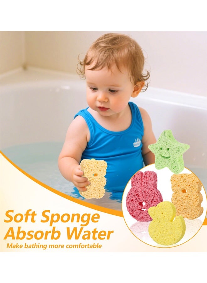 4 قطع من مجموعة إسفنج الاستحمام المصنوعة من لب الخشب والقطن للأطفال، بتصميم كرتوني لطيف على شكل أرنب وبطة ودب، إسفنج استحمام طبيعي ناعم ويمتص الماء، رغوة لطيفة على بشرة الأطفال الرضع، آمنة على البشرة، مضادة للحساسية، إكسسوارات الاستحمام - Image 3
