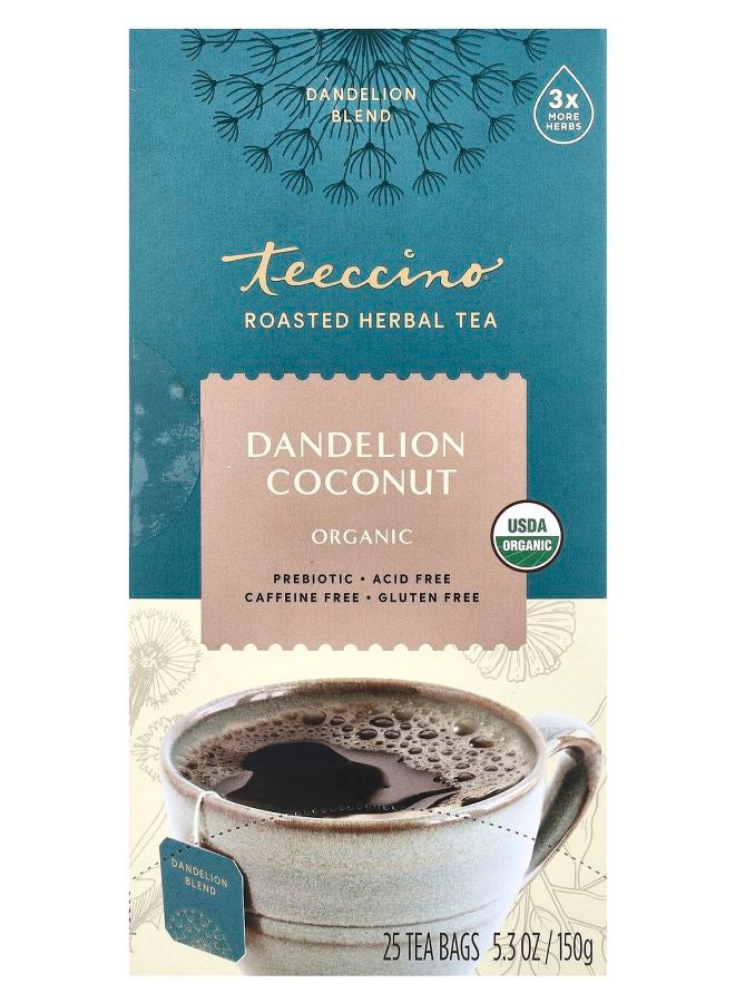 teeccino Roasted Herbal Tea Dandelion Coconut Caffeine Free 25 Tea Bags 5.3 oz (150 g) 