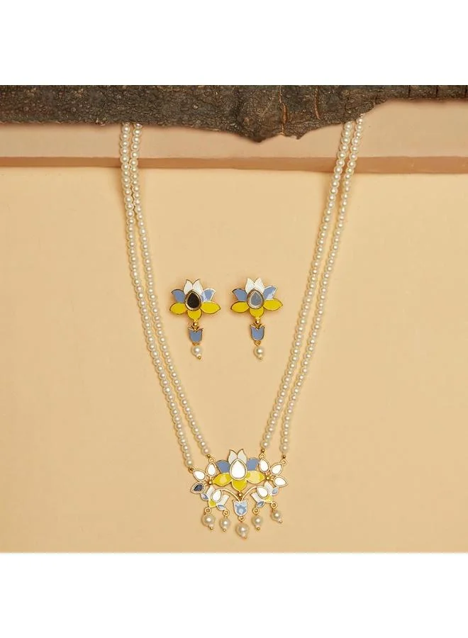 VOYLLA Antique Elegance Faux Adorned Brass Plated Jewellery Set, Onesize, Brass, No Gemstone