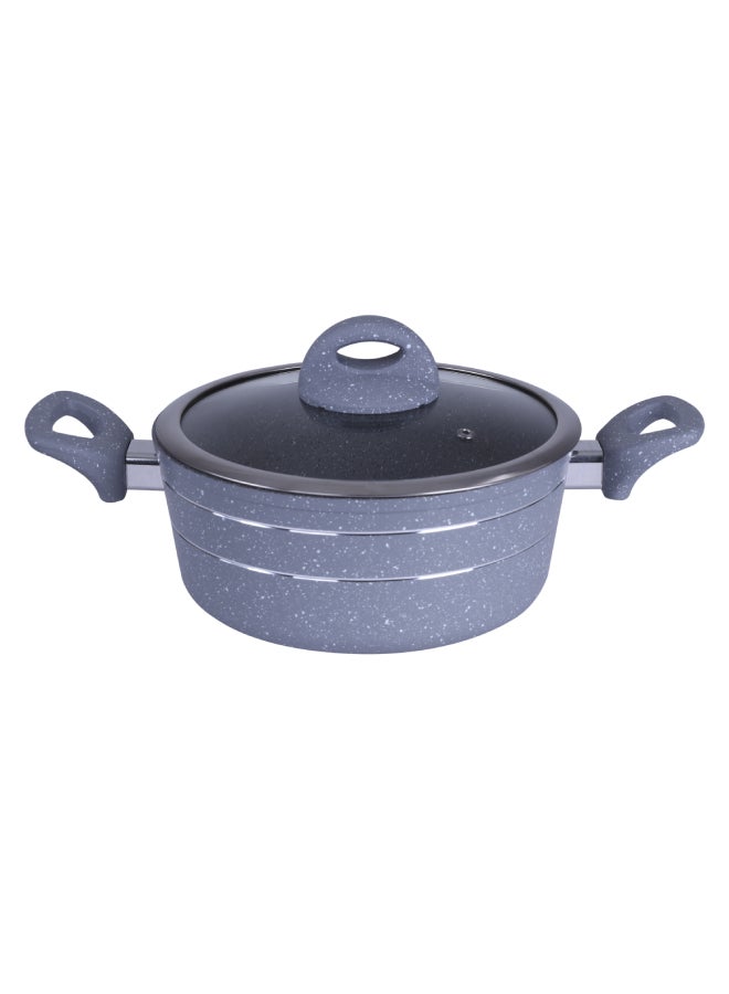 Royalford Sturdy And Durable Unique Designed Easy To Handle 5 Layer Construction Non-Stick Coating Granite Smart Casserole With Lid Grey 26cm - Image 1