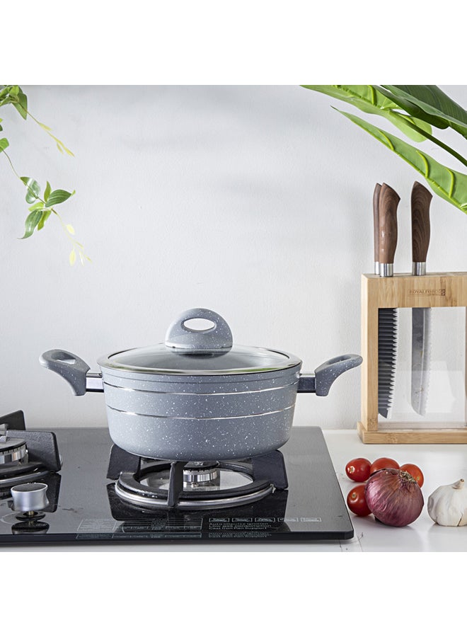 Royalford Sturdy And Durable Unique Designed Easy To Handle 5 Layer Construction Non-Stick Coating Granite Smart Casserole With Lid Grey 26cm - Image 3