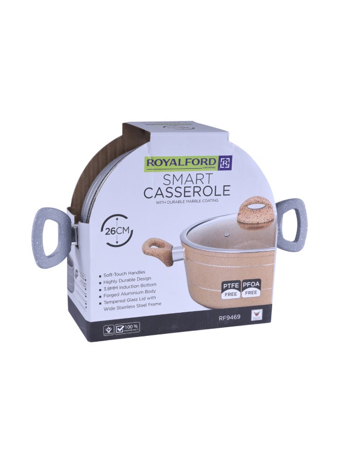 Royalford Sturdy And Durable Unique Designed Easy To Handle 5 Layer Construction Non-Stick Coating Granite Smart Casserole With Lid Grey 26cm - Image 2