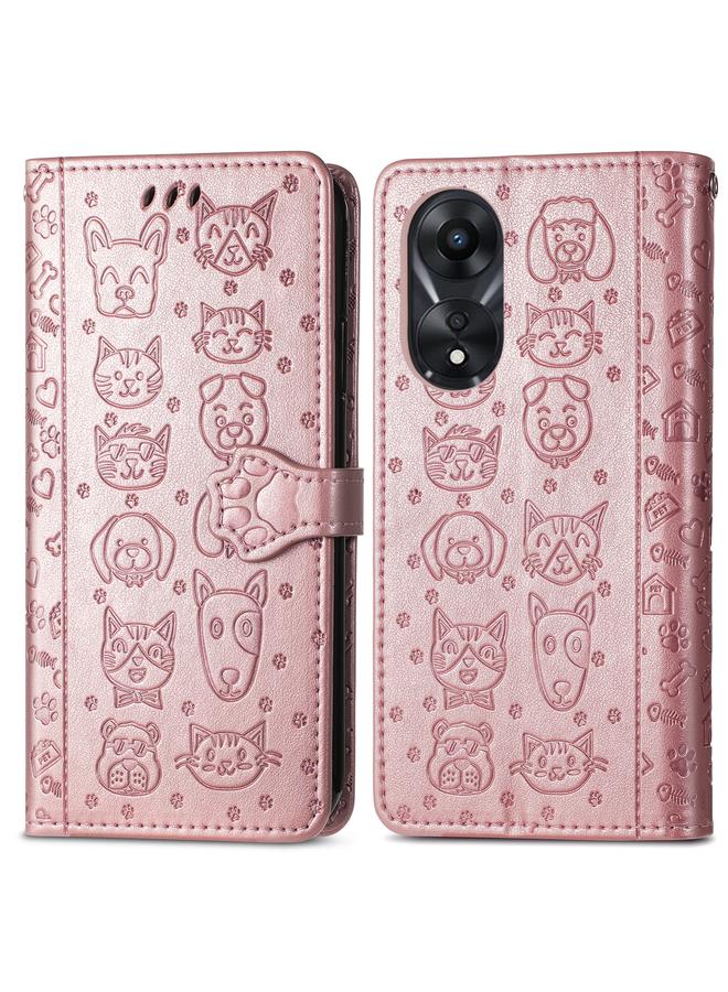 اس-توب جراب لهاتف OPPO A58 4G مصنوع من الجلد المنقوش بنقشة قطة وكلب - Image 2