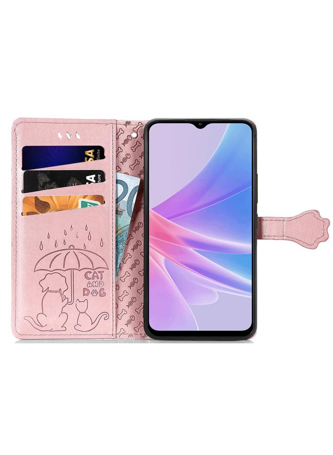 اس-توب جراب لهاتف OPPO A58 4G مصنوع من الجلد المنقوش بنقشة قطة وكلب - Image 3