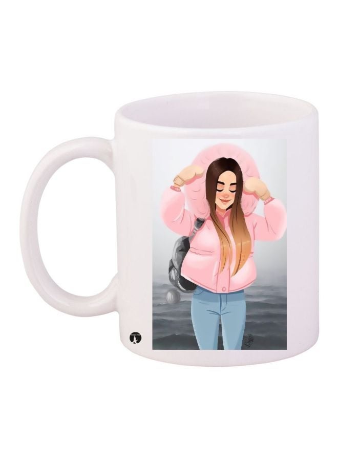 RYN Girl Printed Coffee Mug White/Pink/Blue 11ounce