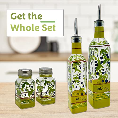Containly Hand Painted Glass Oliva Branch Oil/Vinegar Glass Cruet for Kitchen, 16 oz Olive Oil Dispenser With Stainless Steel Spout for Easy Pouring - Image 4