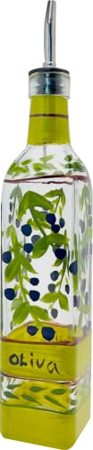 Containly Hand Painted Glass Oliva Branch Oil/Vinegar Glass Cruet for Kitchen, 16 oz Olive Oil Dispenser With Stainless Steel Spout for Easy Pouring - Image 2