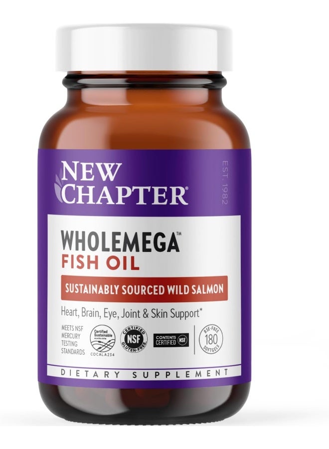 New Chapter Wholemega Fish Oil Supplement Softgels Wild Alaskan Salmon Oil With Omega-3 + Astaxanthin + Sustainably Caught 180 Count  - Image 1