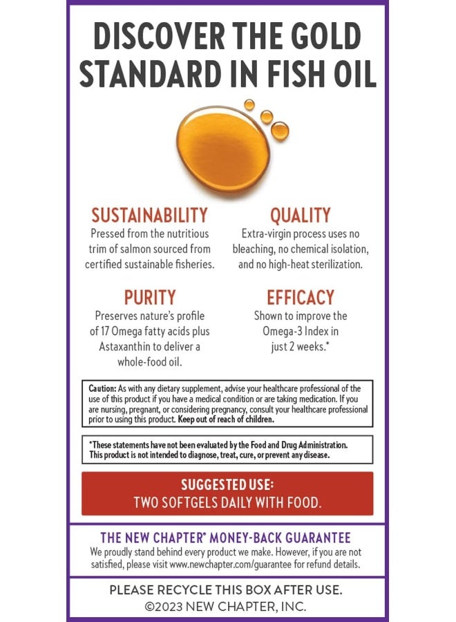 New Chapter Wholemega Fish Oil Supplement Softgels Wild Alaskan Salmon Oil With Omega-3 + Astaxanthin + Sustainably Caught 180 Count  - Image 2