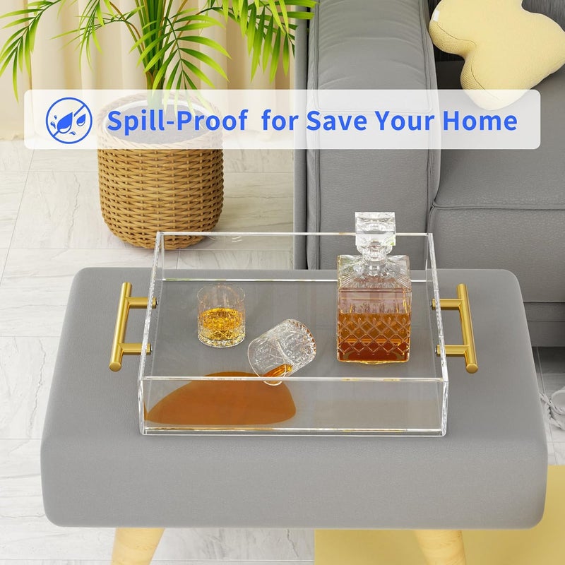 NIUBEE Clear Serving Tray 12x12 Inches -Spill Proof- Acrylic Decorative Tray Organiser for Ottoman Coffee Table Countertop with Round Handles - Image 3