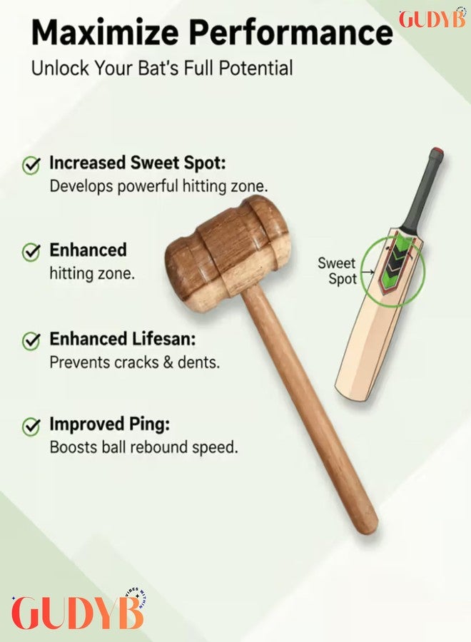 GudyB Synthetic Ball with a Cord Cricket Hanging & Knocking Ball for Indoor & Outdoor Training, Practice, Batting and Wooden Mallet Hammer for Knocking Cricket Bat - Image 2