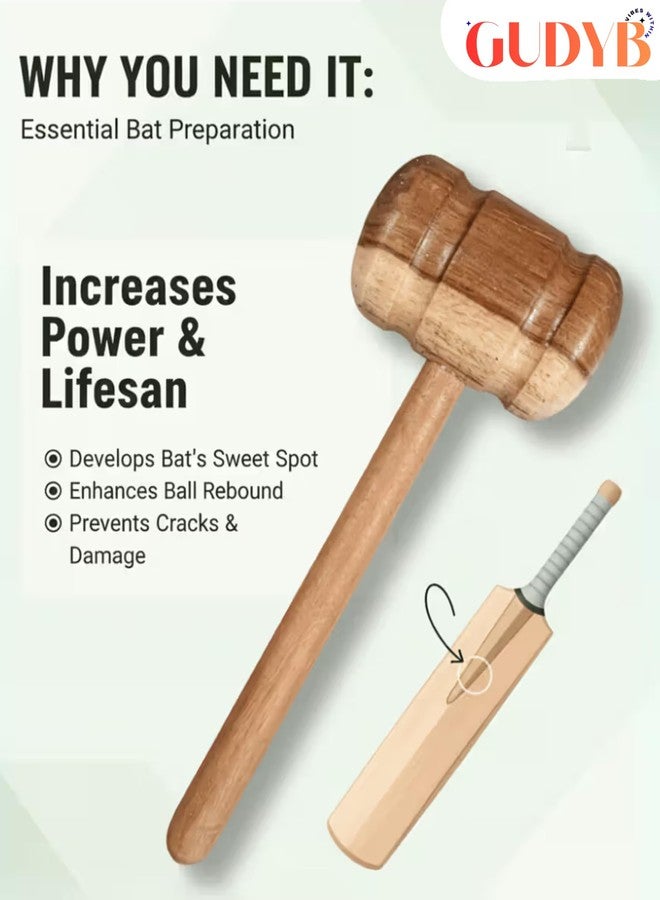 GudyB Synthetic Ball with a Cord Cricket Hanging & Knocking Ball for Indoor & Outdoor Training, Practice, Batting and Wooden Mallet Hammer for Knocking Cricket Bat - Image 5