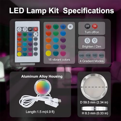 BambooSegD 3PCS Remote Control RGB LED Lamp Kit 001 for Bambu Lab H2D/X1/P1P/A1 Multicolor RGB Includes Button Battery Makerworld for Anycubic Makeronline 3D Printer light DIY Hardware Model Parts USB - Image 5