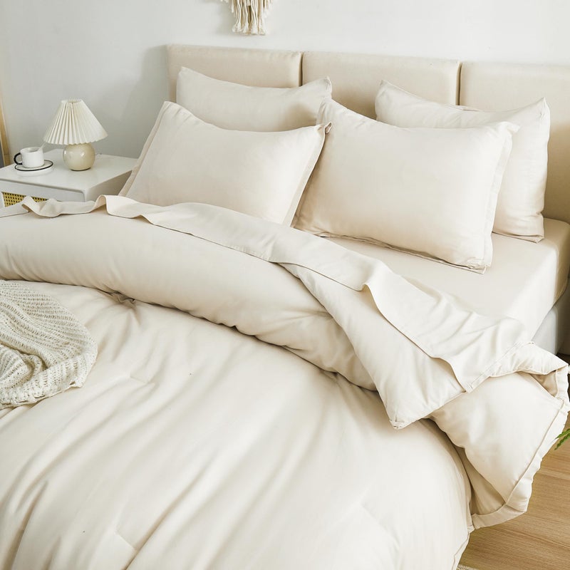 Litanika Litanika Twin/Twin XL Size Comforter Sets Beige - 5 Pieces Bed in a Bag Twin/Twin XL Beddding Comforter Sets  Solid Lightweight Bed Set with Comforter  Sheets  Pillowcase & Sham  - Image 4