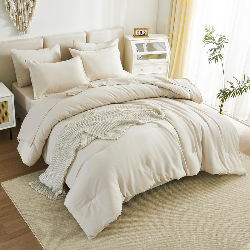 Litanika Litanika Twin/Twin XL Size Comforter Sets Beige - 5 Pieces Bed in a Bag Twin/Twin XL Beddding Comforter Sets  Solid Lightweight Bed Set with Comforter  Sheets  Pillowcase & Sham  - Image 3