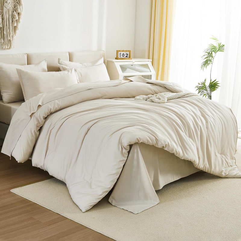 Litanika Litanika Twin/Twin XL Size Comforter Sets Beige - 5 Pieces Bed in a Bag Twin/Twin XL Beddding Comforter Sets  Solid Lightweight Bed Set with Comforter  Sheets  Pillowcase & Sham  - Image 2