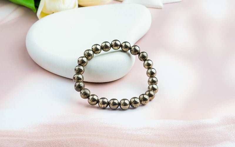 GEMSMANTRA Pyrite Stretchable Crystal Bracelet | 8mm Round Cut Beads | Unisex Healing Bracelet for Men & Women | Attracts Wealth, Boosts Confidence & Protects Energy - Image 3