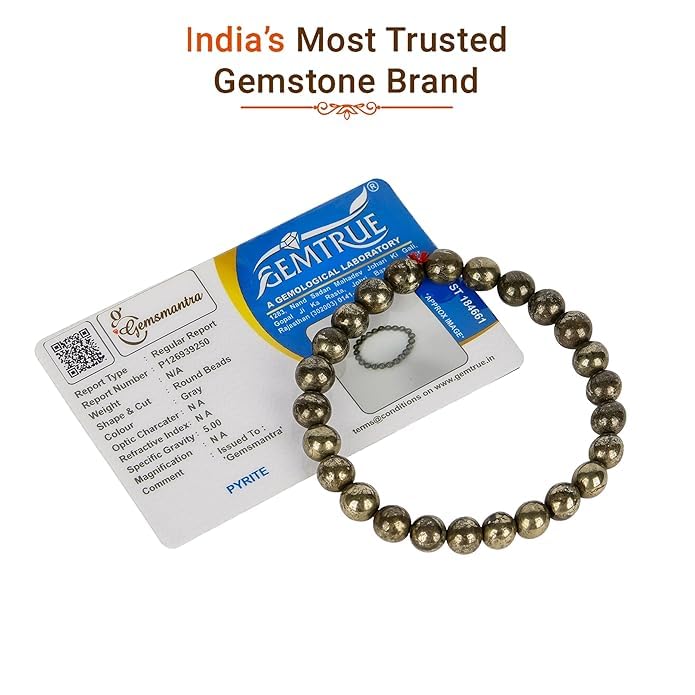 GEMSMANTRA Pyrite Stretchable Crystal Bracelet | 8mm Round Cut Beads | Unisex Healing Bracelet for Men & Women | Attracts Wealth, Boosts Confidence & Protects Energy - Image 4