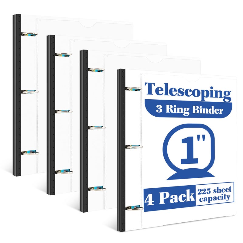INFUN 1 Inch Telescoping 3 Ring Binder - 4PCS-White, Flexible Binders with Customizable Front Cover and Clear Catalog Pocket, 1Inch Rings, 225 Sheet Capacity - Image 1