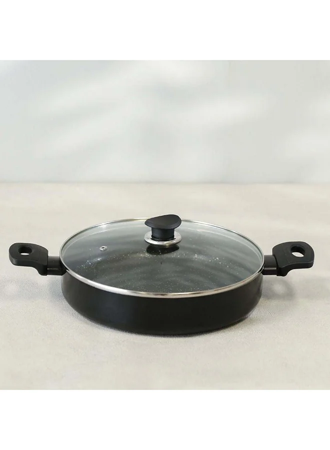 DANUBE HOME Karolina Aluminium Shallow Pot With Lid 3.2Mm Pressed Aluminiummultipurpose Soup Pot Stewpot Simmering Boiling For Kitchen & Dining Room W28Xh6Cm - Black