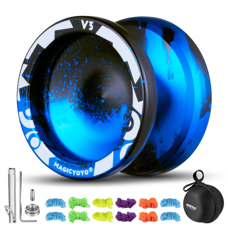 MAGICYOYO V3 Responsive Yoyo for Kids Beginners , Professional Yoyo for Adult, Dual Purpose Metal Yo-Yo with Replacement Bearing + 12 Yo-yo Strings, Bearing Removal, Axle, Case Bag (Black Blue) - Image 1