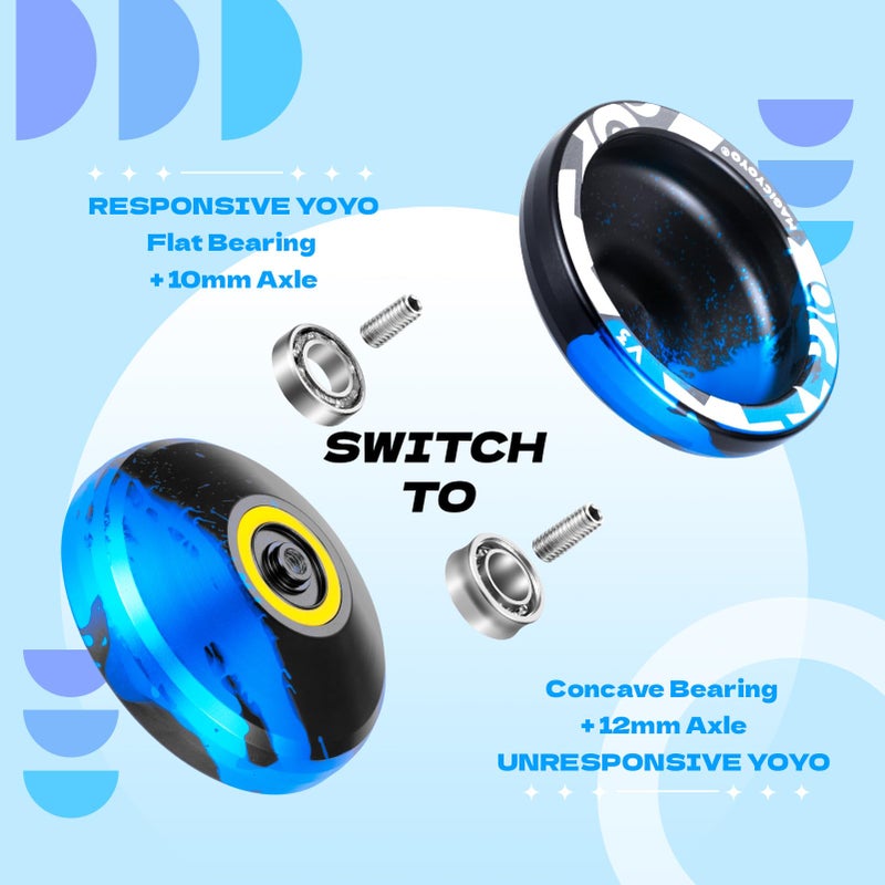 MAGICYOYO V3 Responsive Yoyo for Kids Beginners , Professional Yoyo for Adult, Dual Purpose Metal Yo-Yo with Replacement Bearing + 12 Yo-yo Strings, Bearing Removal, Axle, Case Bag (Black Blue) - Image 4