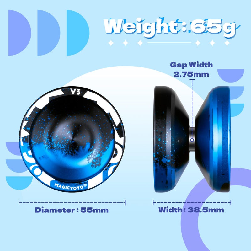 MAGICYOYO V3 Responsive Yoyo for Kids Beginners , Professional Yoyo for Adult, Dual Purpose Metal Yo-Yo with Replacement Bearing + 12 Yo-yo Strings, Bearing Removal, Axle, Case Bag (Black Blue) - Image 5