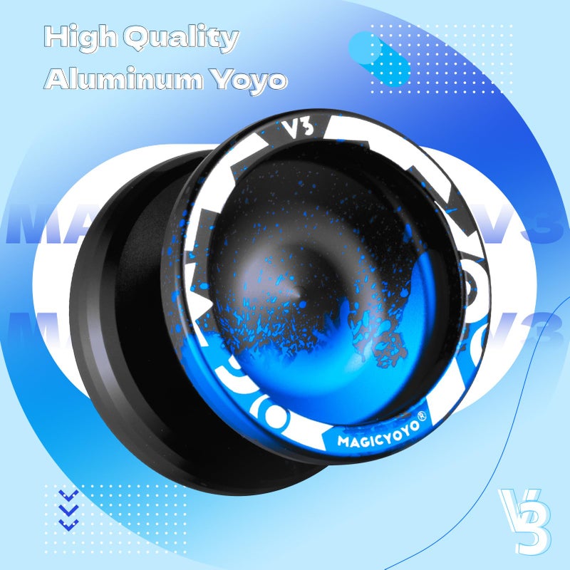 MAGICYOYO V3 Responsive Yoyo for Kids Beginners , Professional Yoyo for Adult, Dual Purpose Metal Yo-Yo with Replacement Bearing + 12 Yo-yo Strings, Bearing Removal, Axle, Case Bag (Black Blue) - Image 2