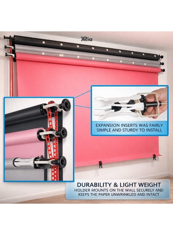 XRIA 3 Roller Backdrop Wall Mount System with Chain Drive Photography Background Support for Paper Muslin Vinyl Wall or Ceiling Mount - Image 3