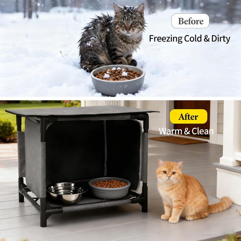 Deblue Waterproof Cat House for Outdoor Cat Feeding Station Weatherproof Outdoor Kitty Dining Room Cat Shelter for Stray, Feral Cats and Community Catsï¼ˆNo Bowlï¼‰ - Image 5