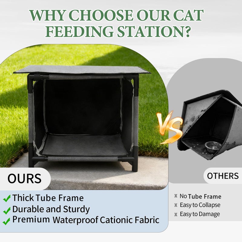 Deblue Waterproof Cat House for Outdoor Cat Feeding Station Weatherproof Outdoor Kitty Dining Room Cat Shelter for Stray, Feral Cats and Community Catsï¼ˆNo Bowlï¼‰ - Image 2