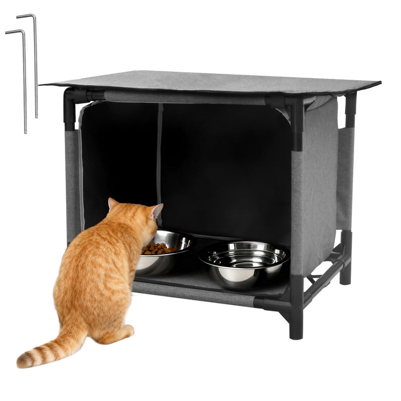 Deblue Waterproof Cat House for Outdoor Cat Feeding Station Weatherproof Outdoor Kitty Dining Room Cat Shelter for Stray, Feral Cats and Community Catsï¼ˆNo Bowlï¼‰ - Image 1