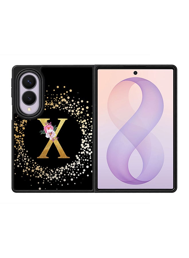 Stylizedd Rugged Case for Samsung Galaxy Z Fold8- Slim Fit Hybrid Rubber Cover Floral Monogram - X (Black)